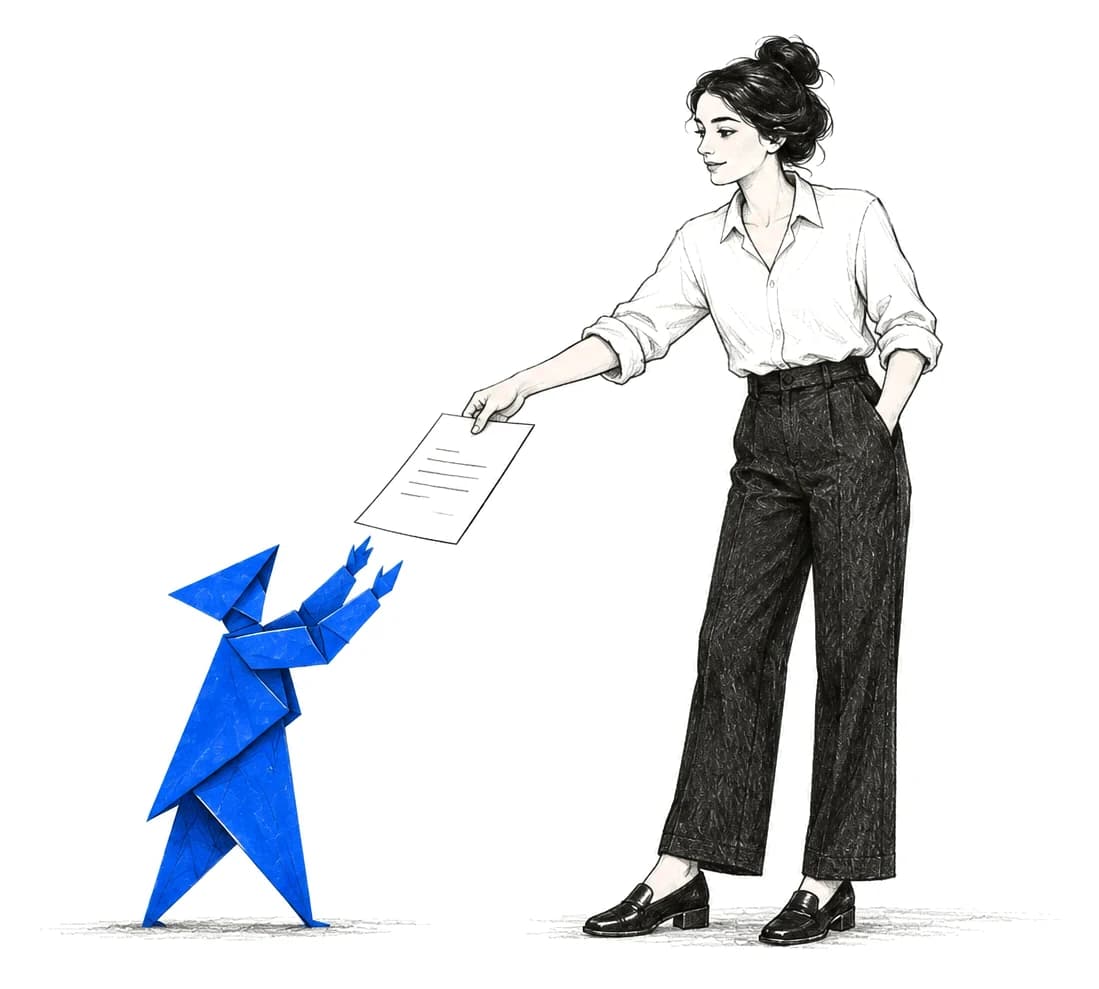 Our specialist handing a one-page job to a paper helper